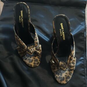Saint Laurent Brown/Black Leopard Print Suede Loulou Slide Sandals Size 37